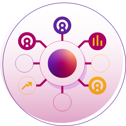 Round graphic with interconnections representing partners in heathcare